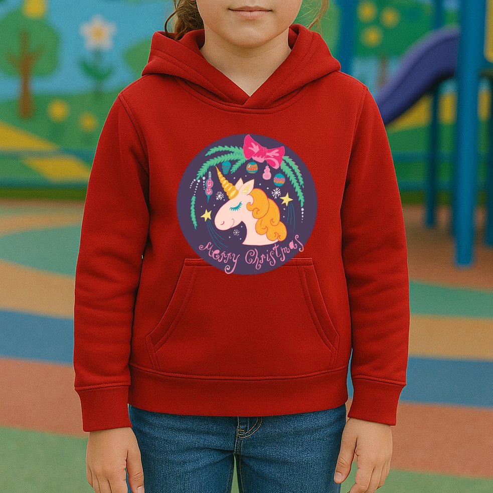 Merry Christmas Unicorn Kids Hoodie