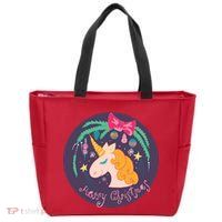 Merry Christmas Unicorn Zip Tote Bag