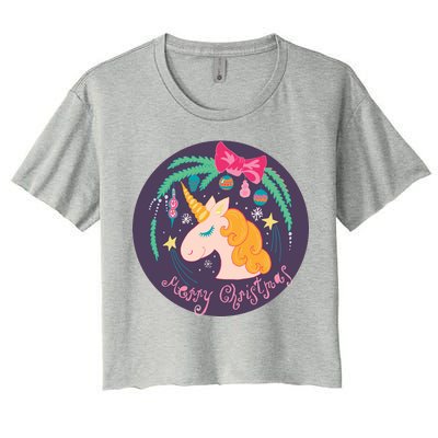 Merry Christmas Unicorn Women's Crop Top Tee