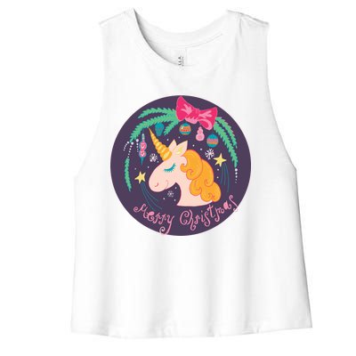 Merry Christmas Unicorn Women's Racerback Cropped Tank