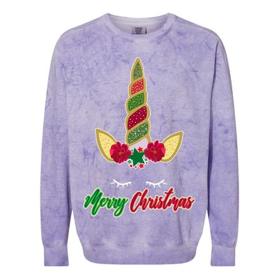 Merry Christmas Unicorn Sparkle Colorblast Crewneck Sweatshirt