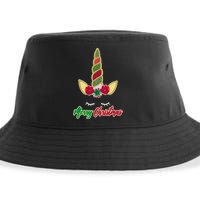 Merry Christmas Unicorn Sparkle Sustainable Bucket Hat