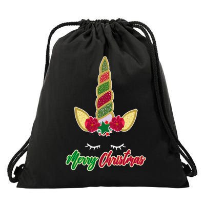 Merry Christmas Unicorn Sparkle Drawstring Bag