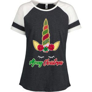 Merry Christmas Unicorn Sparkle Enza Ladies Jersey Colorblock Tee