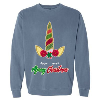 Merry Christmas Unicorn Sparkle Garment-Dyed Sweatshirt