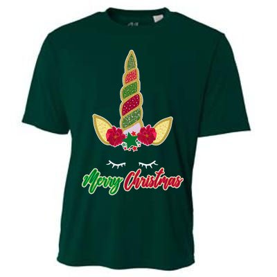 Merry Christmas Unicorn Sparkle Cooling Performance Crew T-Shirt