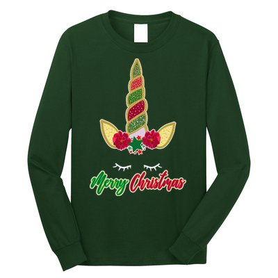 Merry Christmas Unicorn Sparkle Long Sleeve Shirt