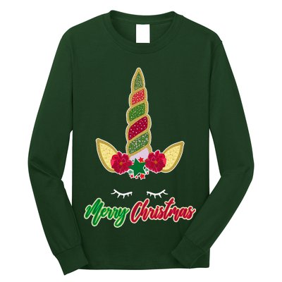 Merry Christmas Unicorn Sparkle Long Sleeve Shirt