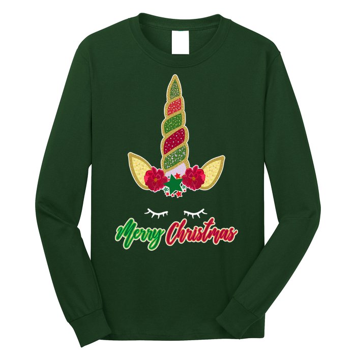 Merry Christmas Unicorn Sparkle Long Sleeve Shirt