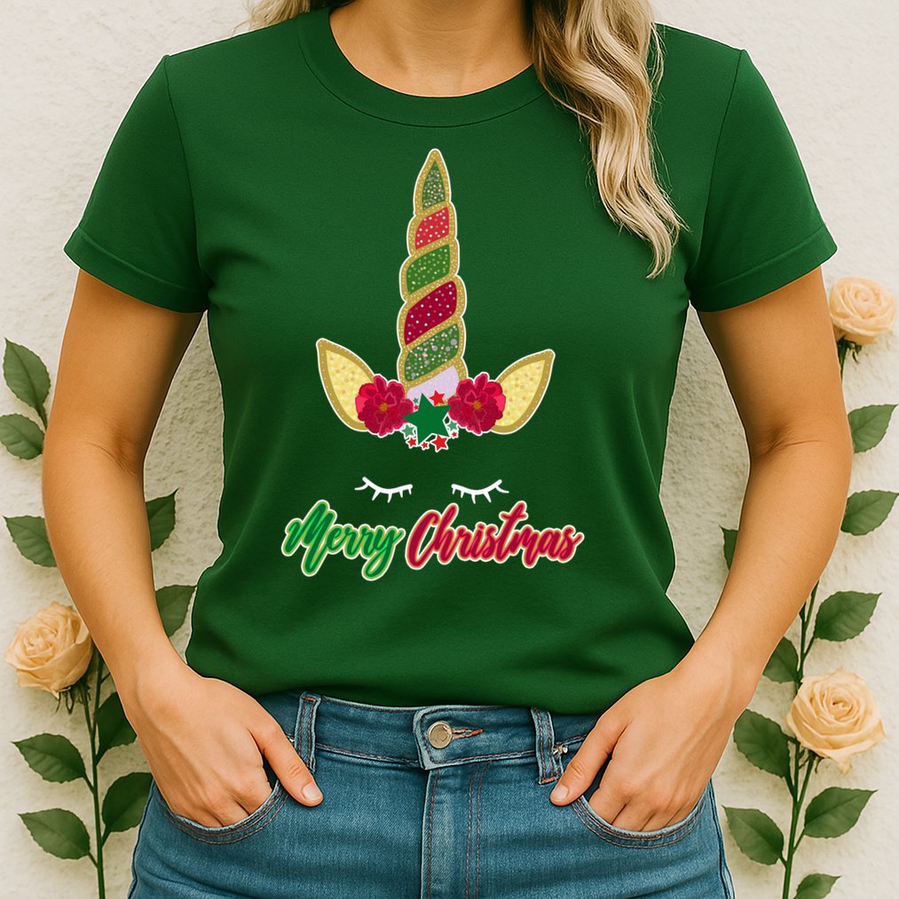 Merry Christmas Unicorn Sparkle Womens T-Shirt
