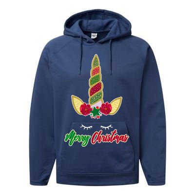 Merry Christmas Unicorn Sparkle Performance Fleece Hoodie