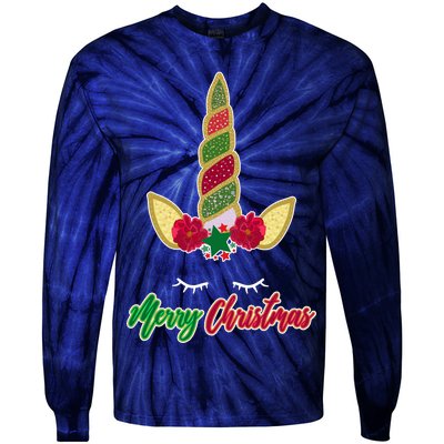 Merry Christmas Unicorn Sparkle Tie-Dye Long Sleeve Shirt