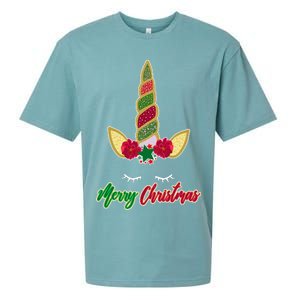 Merry Christmas Unicorn Sparkle Sueded Cloud Jersey T-Shirt