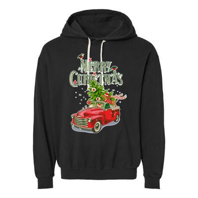 Merry Christmas Vintage Pickup Truck Tree Dachshund  Garment-Dyed Fleece Hoodie