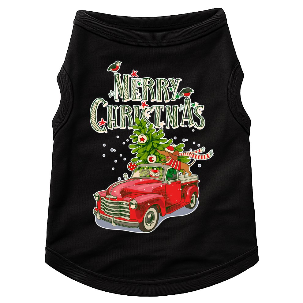 Merry Christmas Vintage Pickup Truck Tree Dachshund  Doggie Tank