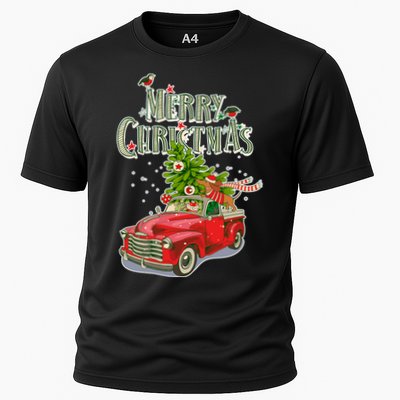 Merry Christmas Vintage Pickup Truck Tree Dachshund  Performance Shirt