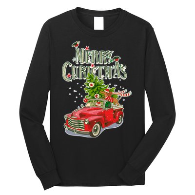 Merry Christmas Vintage Pickup Truck Tree Dachshund  Long Sleeve Shirt