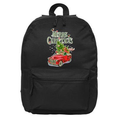 Merry Christmas Vintage Pickup Truck Tree Dachshund  16 in Basic Backpack