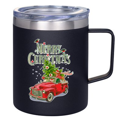 Merry Christmas Vintage Pickup Truck Tree Dachshund  12oz Stainless Steel Coffee Mug