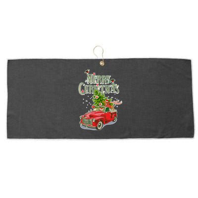 Merry Christmas Vintage Pickup Truck Tree Dachshund  Large Microfiber Waffle Golf Towel