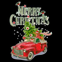 Merry Christmas Vintage Pickup Truck Tree Dachshund  Poster