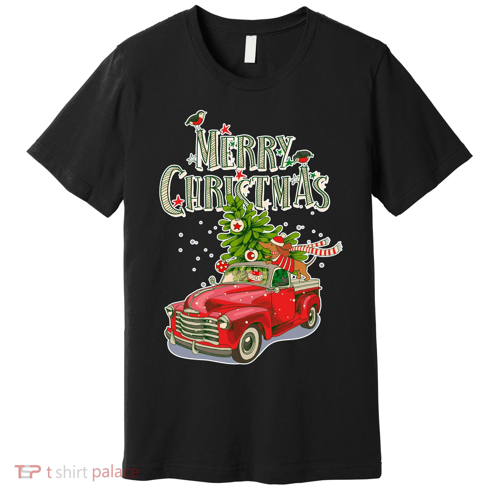 Merry Christmas Vintage Pickup Truck Tree Dachshund  Premium T-Shirt
