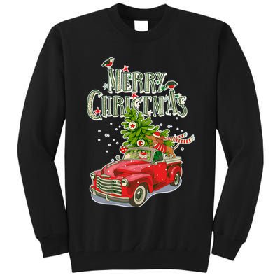 Merry Christmas Vintage Pickup Truck Tree Dachshund  Tall Sweatshirt