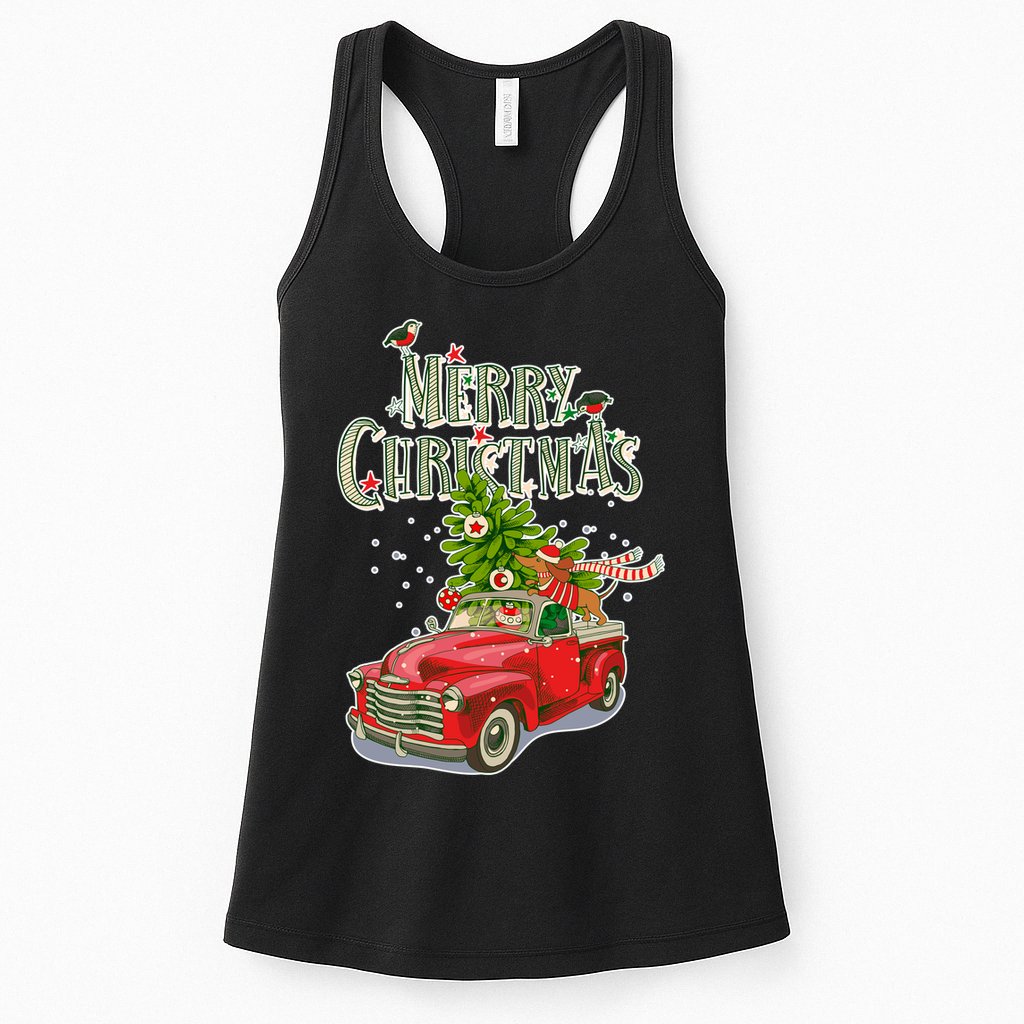 Merry Christmas Vintage Pickup Truck Tree Dachshund  Womens Tank Top