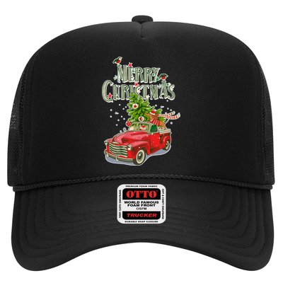 Merry Christmas Vintage Pickup Truck Tree Dachshund  Trucker Hat