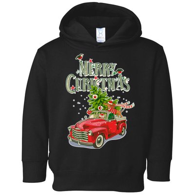 Merry Christmas Vintage Pickup Truck Tree Dachshund  Toddler Hoodie