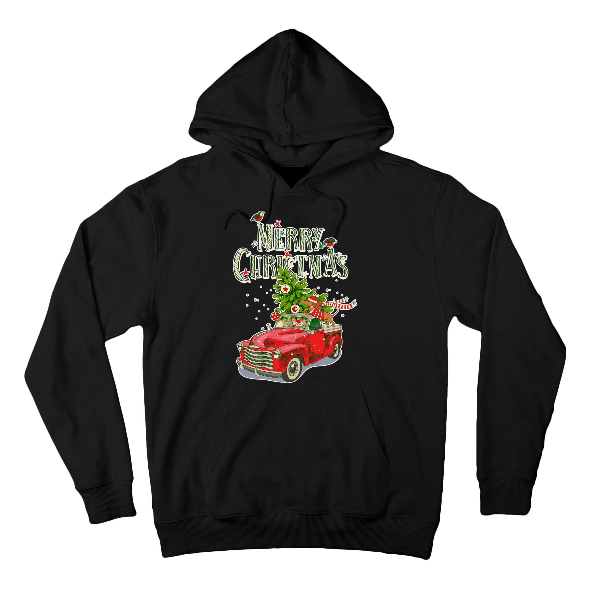 Merry Christmas Vintage Pickup Truck Tree Dachshund  Tall Hoodie