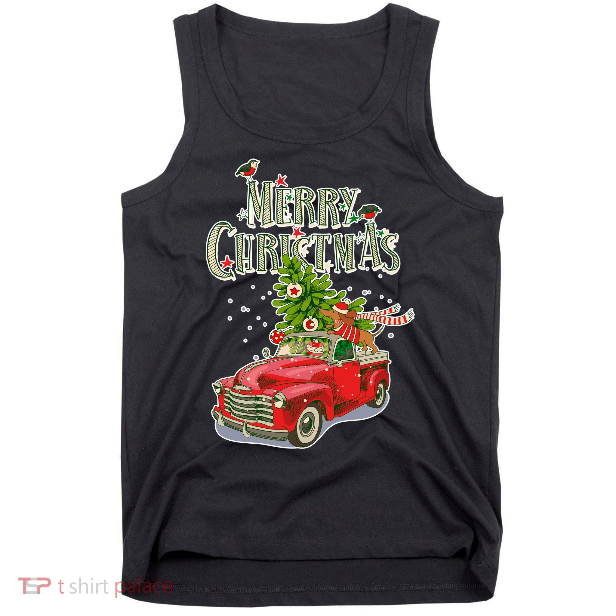 Merry Christmas Vintage Pickup Truck Tree Dachshund  Tank Top