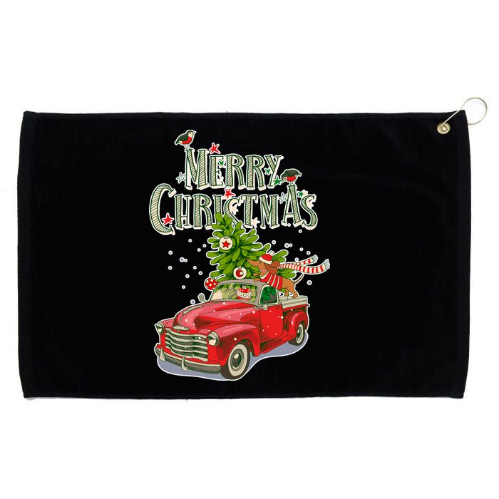 Merry Christmas Vintage Pickup Truck Tree Dachshund  Grommeted Golf Towel