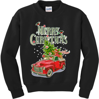Merry Christmas Vintage Pickup Truck Tree Dachshund  Kids Sweatshirt