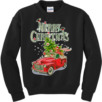 Merry Christmas Vintage Pickup Truck Tree Dachshund  Kids Sweatshirt