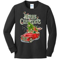 Merry Christmas Vintage Pickup Truck Tree Dachshund  Kids Long Sleeve Shirt