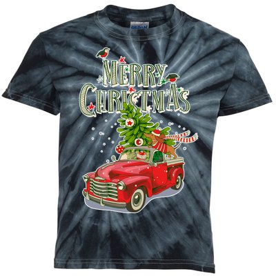 Merry Christmas Vintage Pickup Truck Tree Dachshund  Kids Tie-Dye T-Shirt