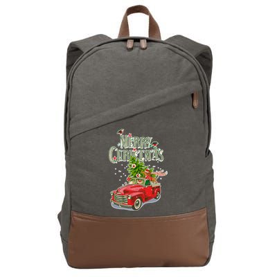 Merry Christmas Vintage Pickup Truck Tree Dachshund  Cotton Canvas Backpack