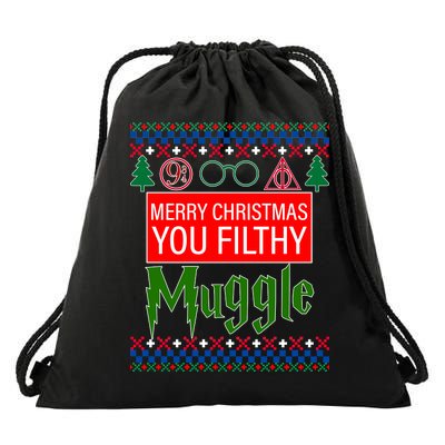 Merry Christmas Ya Filthy Muggle Ugly Sweater Drawstring Bag