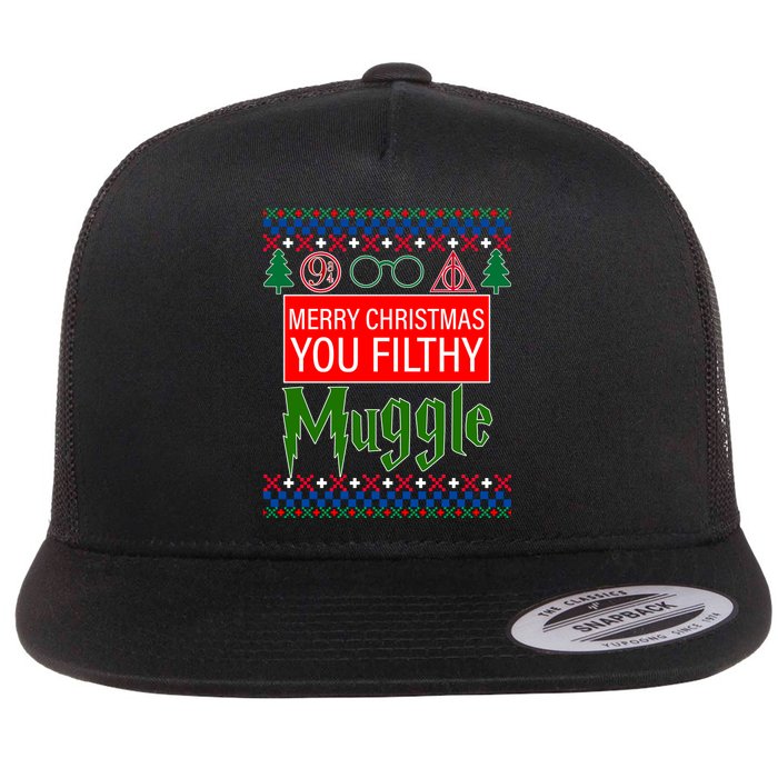 Merry Christmas Ya Filthy Muggle Ugly Sweater Flat Bill Trucker Hat