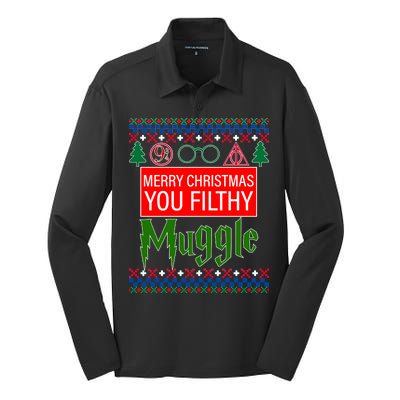 Merry Christmas Ya Filthy Muggle Ugly Sweater Silk Touch Performance Long Sleeve Polo