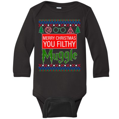 Merry Christmas Ya Filthy Muggle Ugly Sweater Baby Long Sleeve Bodysuit