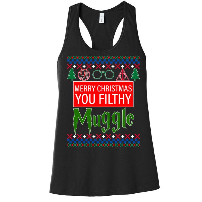 Merry Christmas Ya Filthy Muggle Ugly Sweater Women's Racerback Tank