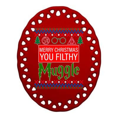 Merry Christmas Ya Filthy Muggle Ugly Sweater Ceramic Oval Ornament