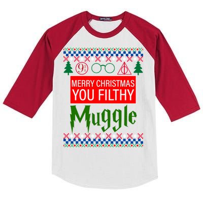 Merry Christmas Ya Filthy Muggle Ugly Sweater Kids Colorblock Raglan Jersey