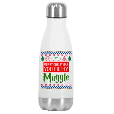 Merry Christmas Ya Filthy Muggle Ugly Sweater Stainless Steel Insulated Water Bottle