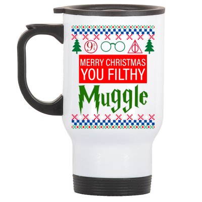 Merry Christmas Ya Filthy Muggle Ugly Sweater Stainless Steel Travel Mug