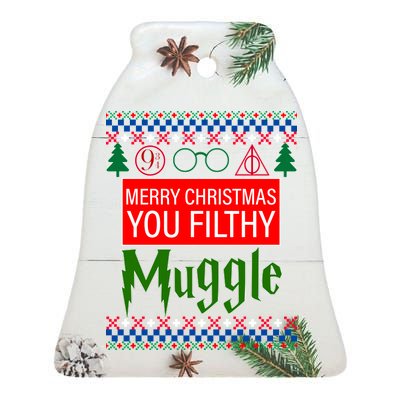 Merry Christmas Ya Filthy Muggle Ugly Sweater Ceramic Bell Ornament