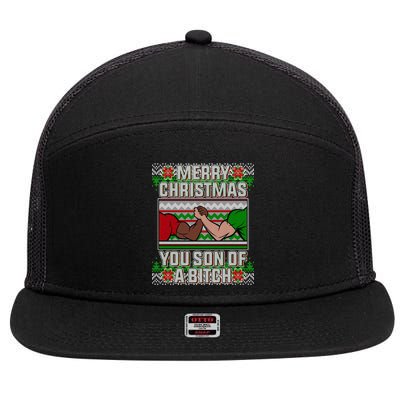 Merry Christmas You Son Of A Btch Ugly Sweater 7 Panel Mesh Trucker Snapback Hat