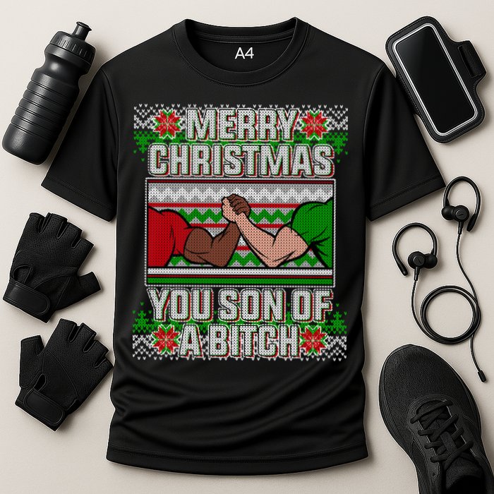 Merry Christmas You Son Of A Btch Ugly Sweater Cooling Performance Crew T-Shirt